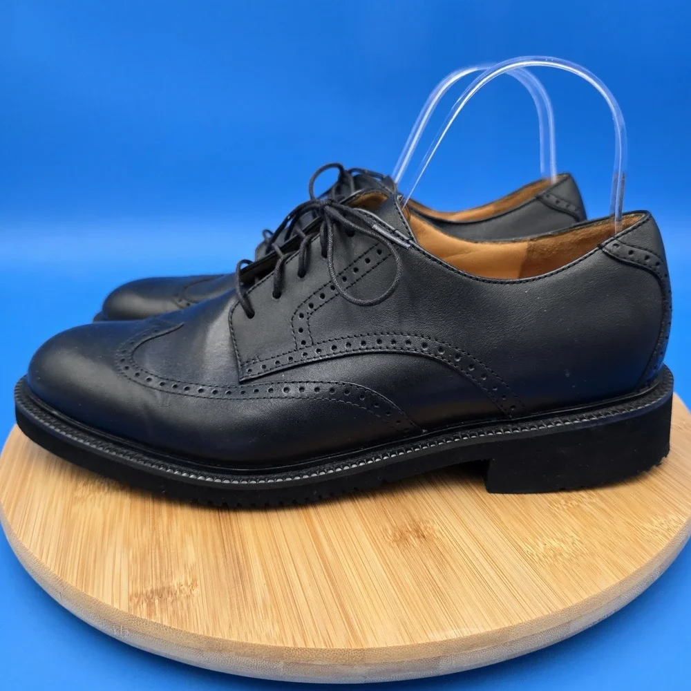 ROCKPORT MENS SHOES 8.5W WINGTIP BLACK LEATHER‎ GUNBOAT OXFORD APM11041 EUC